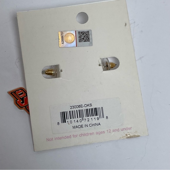 Gold Tone with Orange and Black OSU Dangle Earrings - Picture 4 of 5